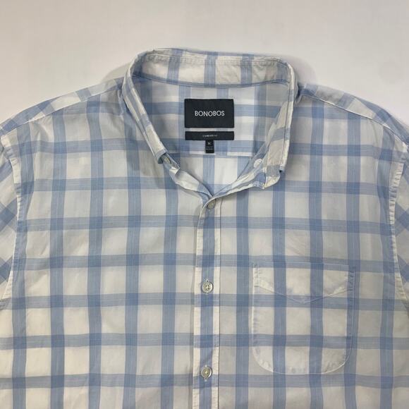 Bonobos Shirt Mens M Medium White Blue Cotton Standard Fit Windowpane Plaid - Picture 4 of 13